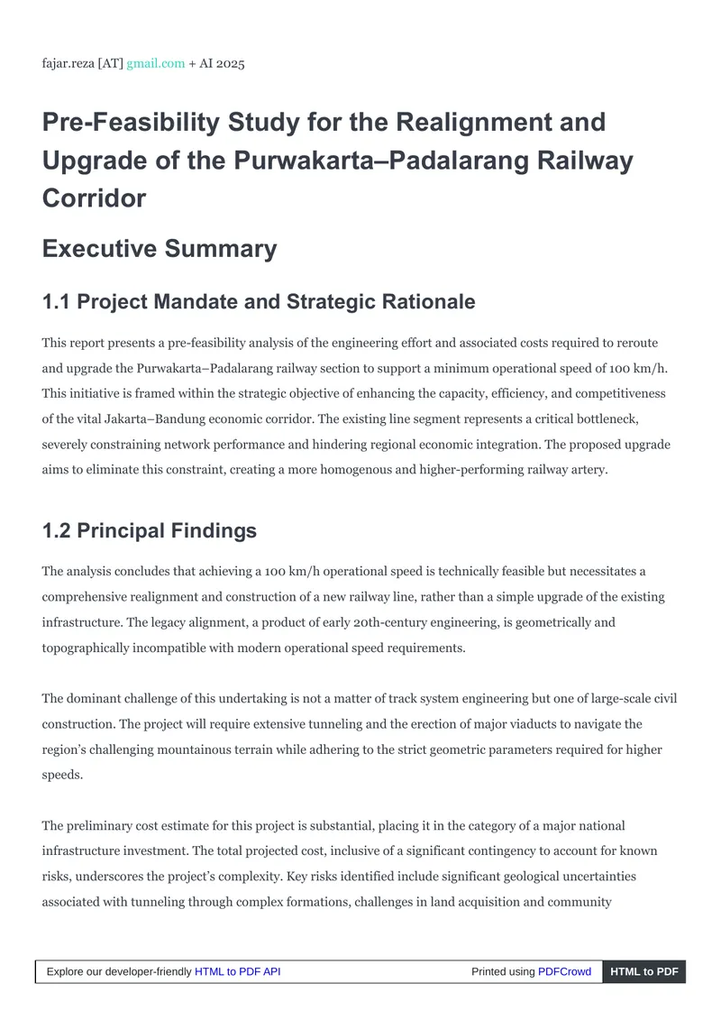 Pre-Feasibility Study for Purwakarta–Padalarang Railway Upgrade