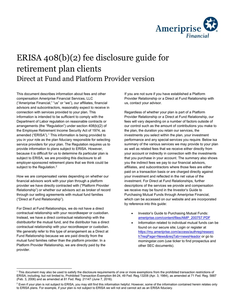 ERISA 408(b)(2) Fee Disclosure Guide