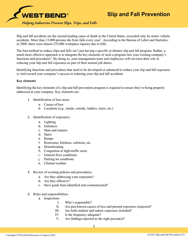 Slip and Fall Prevention Program Guidelines