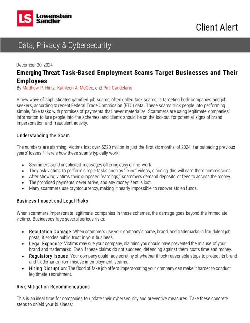Emerging Threat of Task-Based Employment Scams