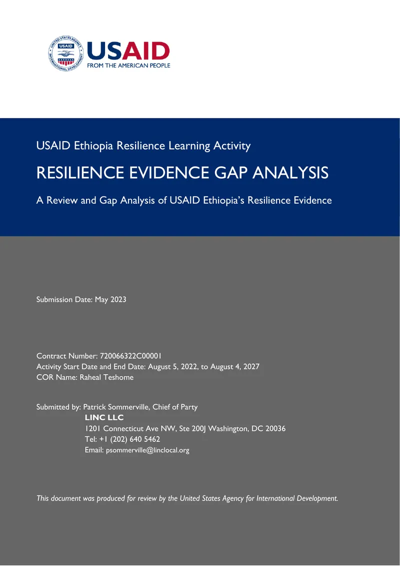 USAID Ethiopia Resilience Evidence Gap Analysis