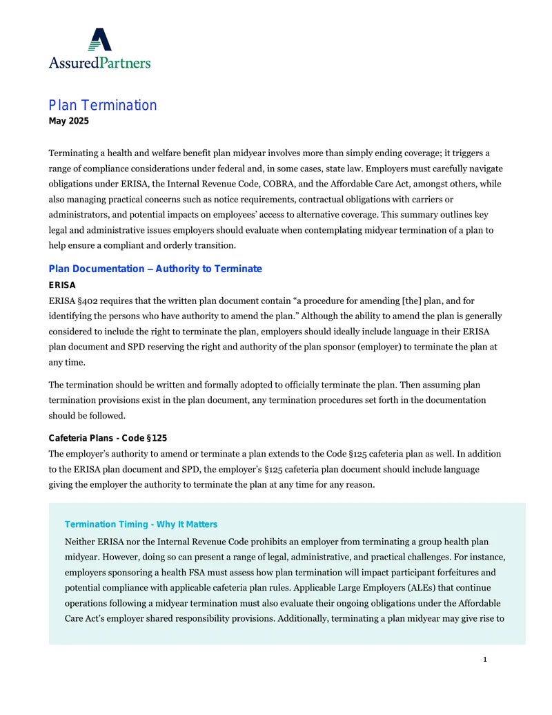 Midyear Termination of Health Benefit Plans