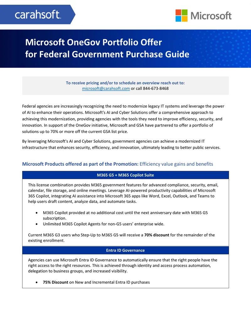 Microsoft OneGov Portfolio Offer for Federal Government