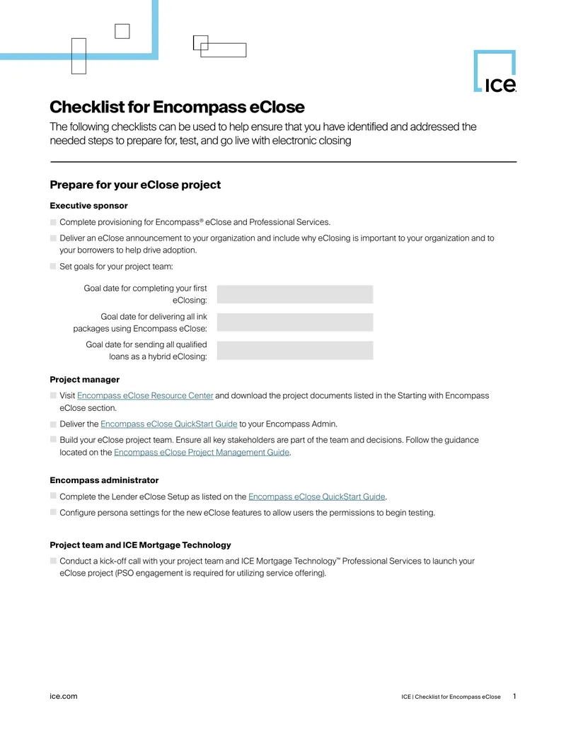 Checklist for Encompass eClose Implementation