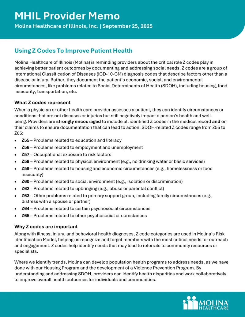 Using Z Codes to Improve Patient Health