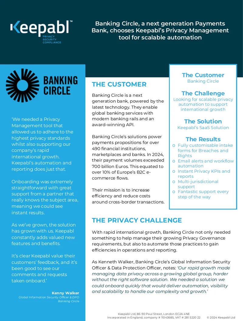 Banking Circle Privacy Management Automation Case Study