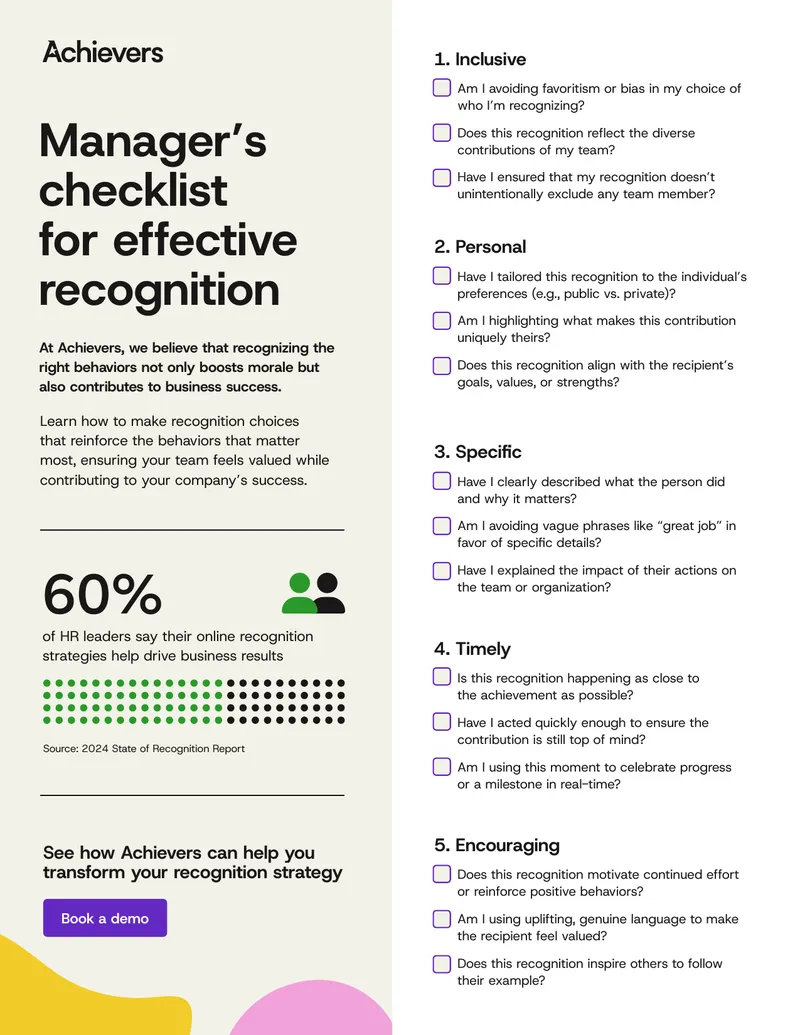 Manager’s Checklist for Effective Recognition