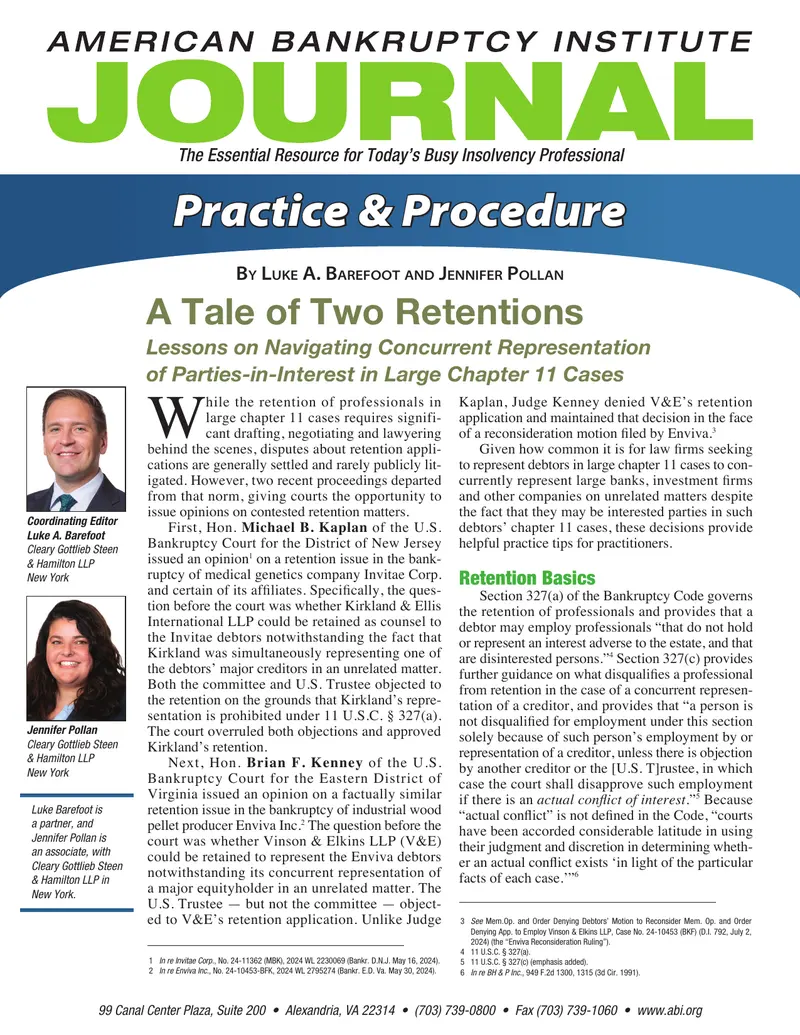 Retention of Professionals in Bankruptcy Cases