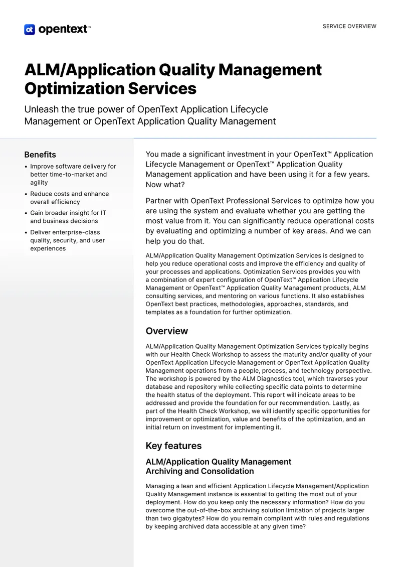 ALM/Application Quality Management Optimization Services