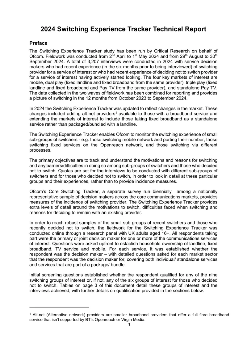 2024 Switching Experience Tracker Technical Report