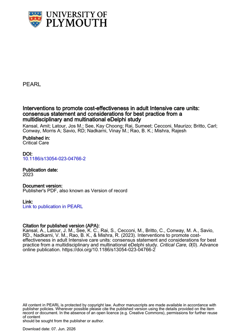 Interventions for Cost-Effectiveness in Adult ICUs