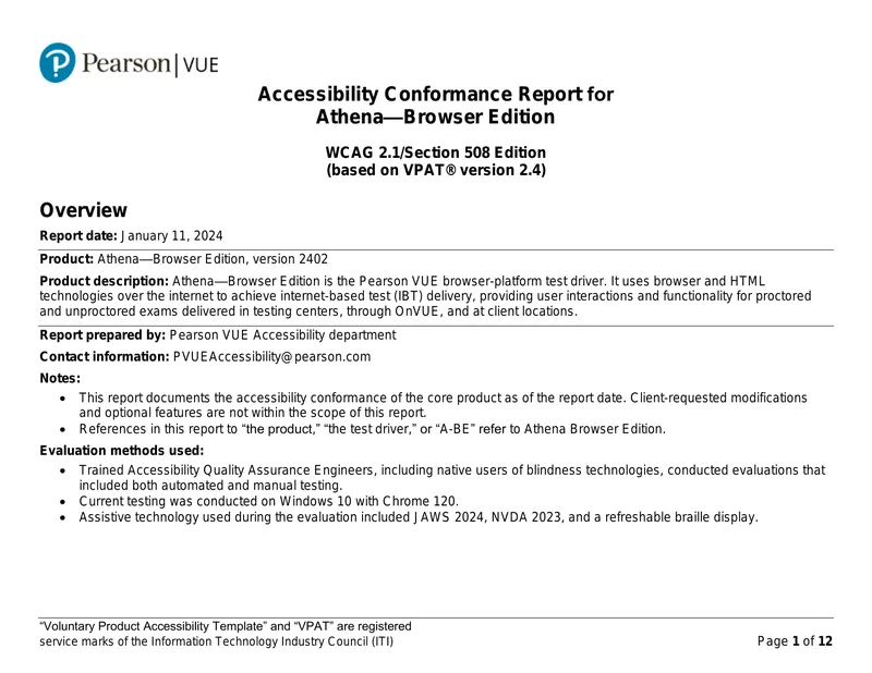 Accessibility Conformance Report for Athena Browser Edition
