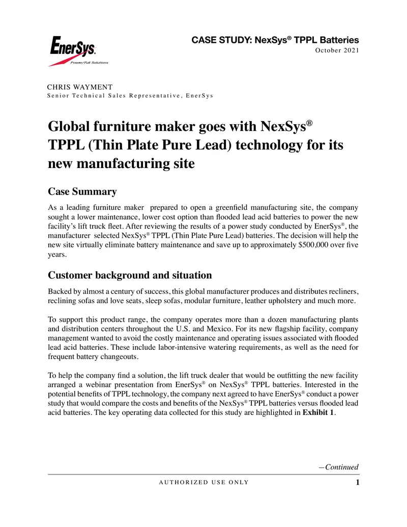 NexSys TPPL Battery Implementation Case Study