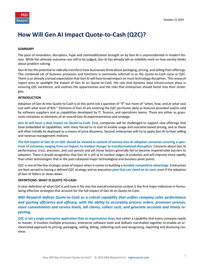Impact of Gen AI on Quote-to-Cash Processes