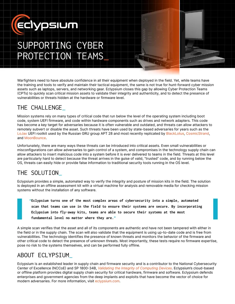 Cyber Protection Teams Equipment Integrity Verification