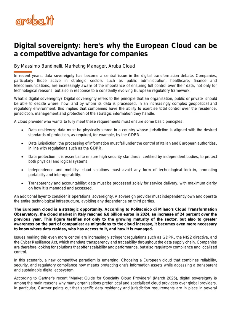 Digital Sovereignty and the European Cloud Advantage