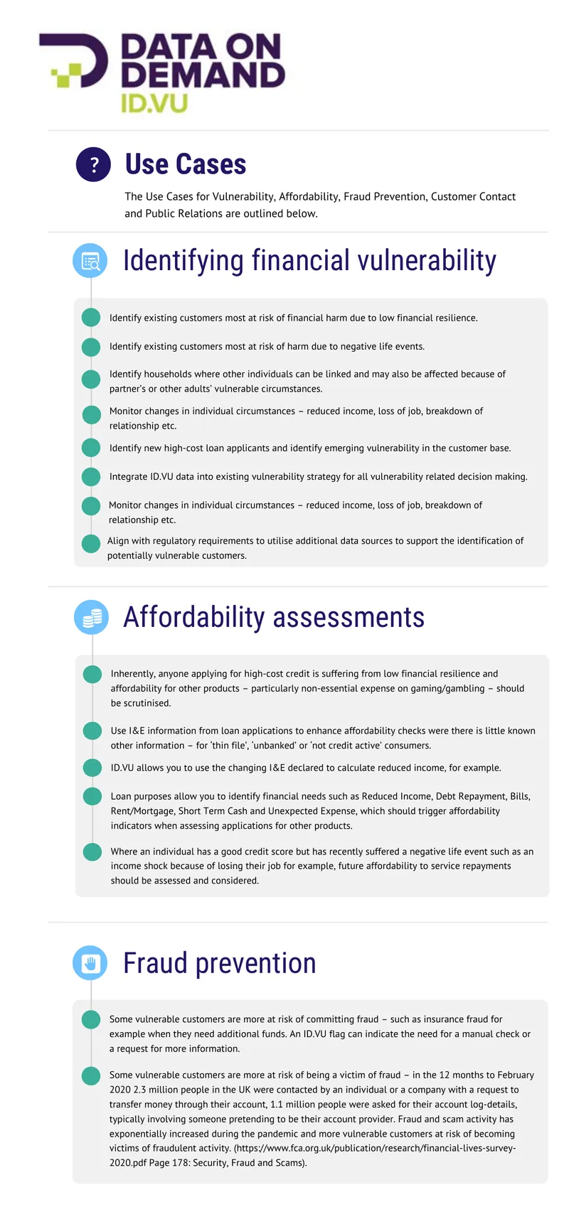 Use Cases for Vulnerability and Affordability Assessment