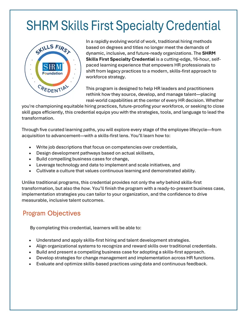 SHRM Skills First Specialty Credential Overview