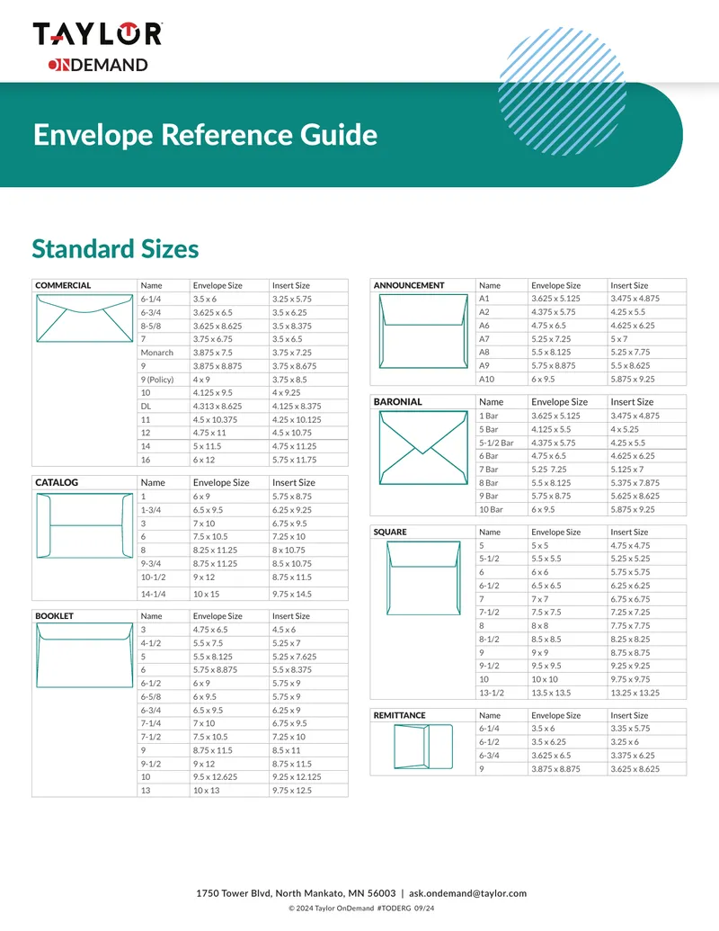 Envelope Reference Guide for Various Sizes