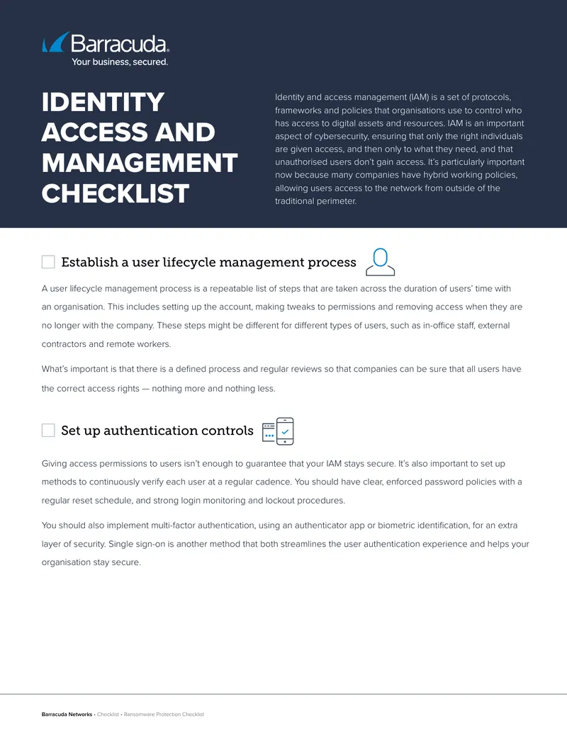 Ransomware Protection Identity Access Management Checklist