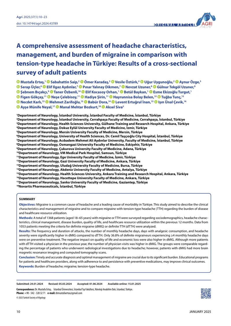 Assessment of Headache Characteristics and Management in Türkiye