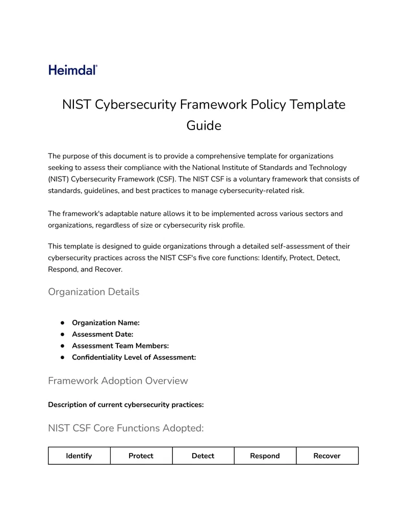 NIST Cybersecurity Framework Policy Template