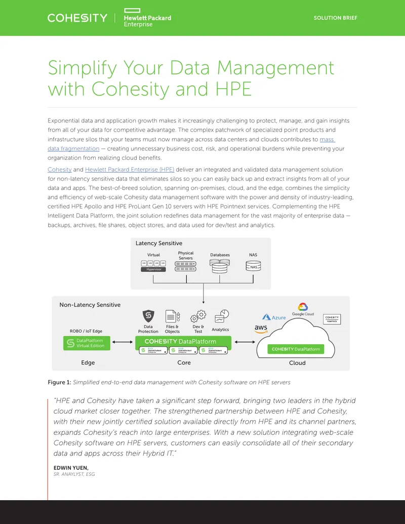 Integrated Data Management Solution with Cohesity and HPE