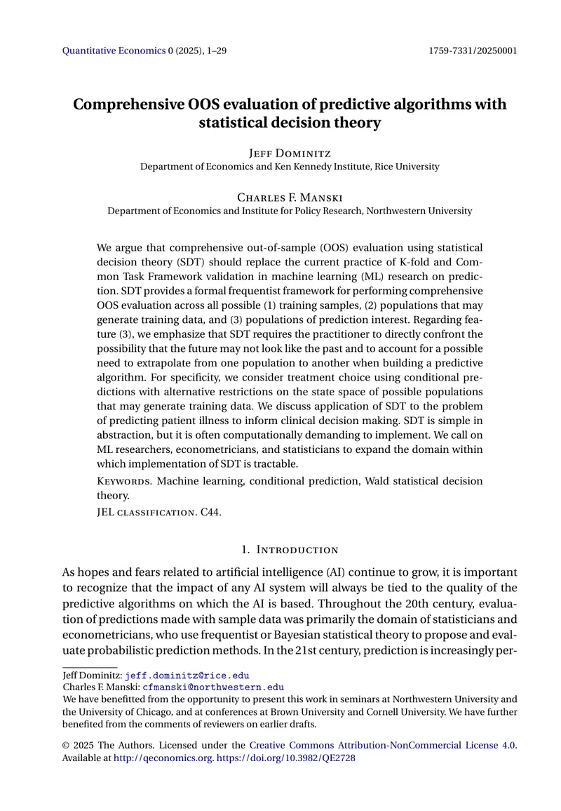 Comprehensive Evaluation of Predictive Algorithms