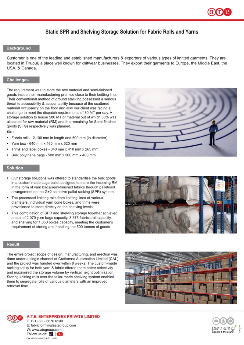 Static SPR and Shelving Storage Solution for Fabric Rolls and Yarns