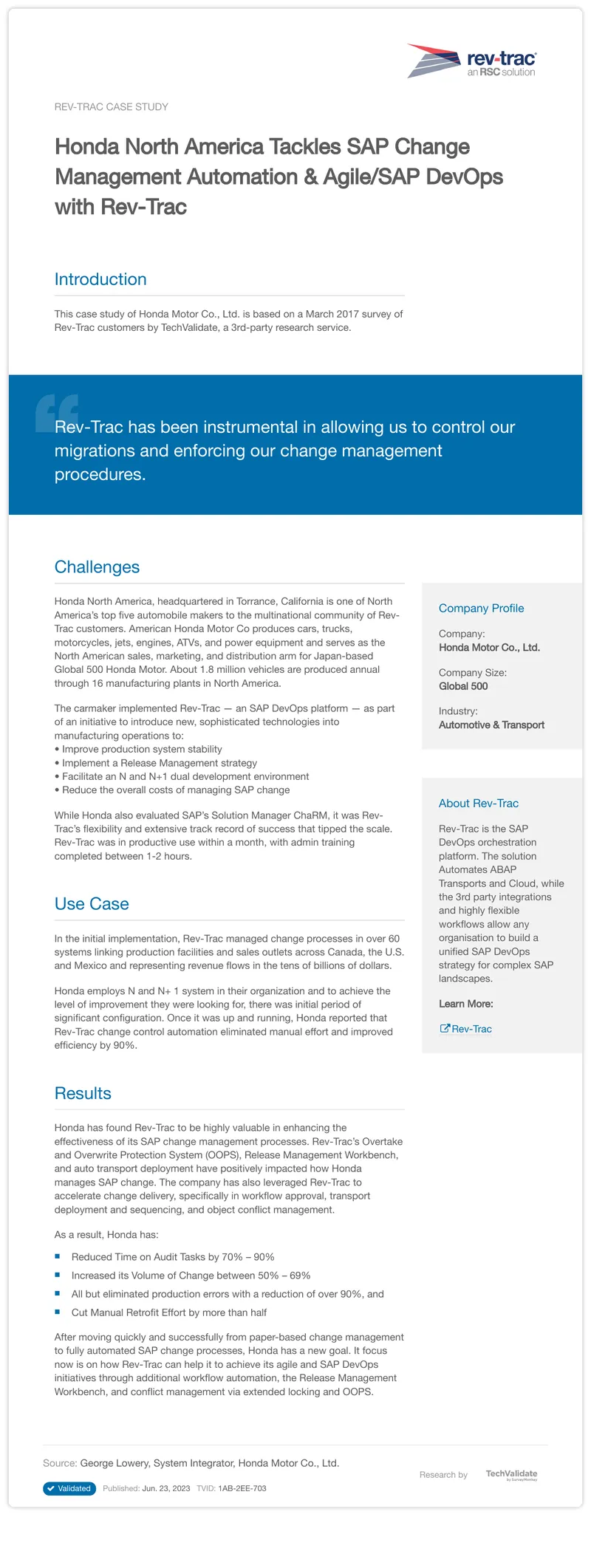 Honda North America SAP Change Management Case Study
