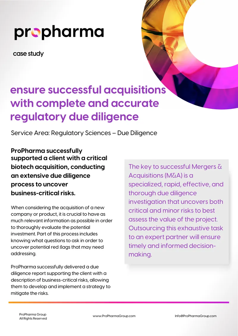 Regulatory Due Diligence for Biotech Acquisitions