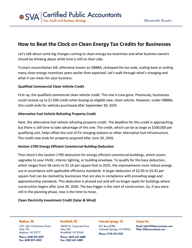 Changes to Clean Energy Tax Credits for Businesses