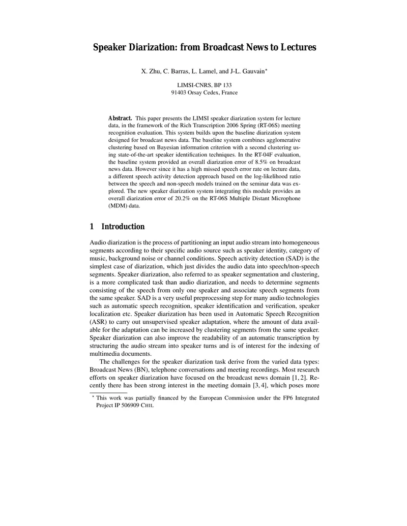 Speaker Diarization System for Lecture Data