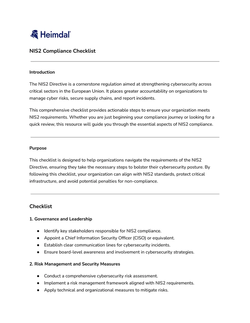 NIS2 Compliance Checklist for Organizations