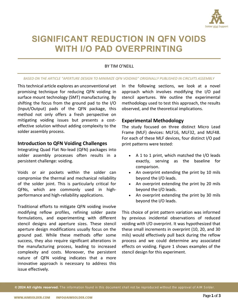 Reduction of QFN Voids with I/O Pad Overprinting
