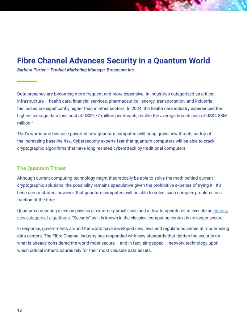 Fibre Channel Security Standards for Quantum Computing