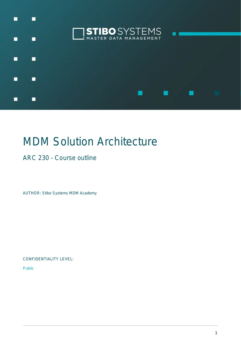 MDM Solution Architecture Course Outline