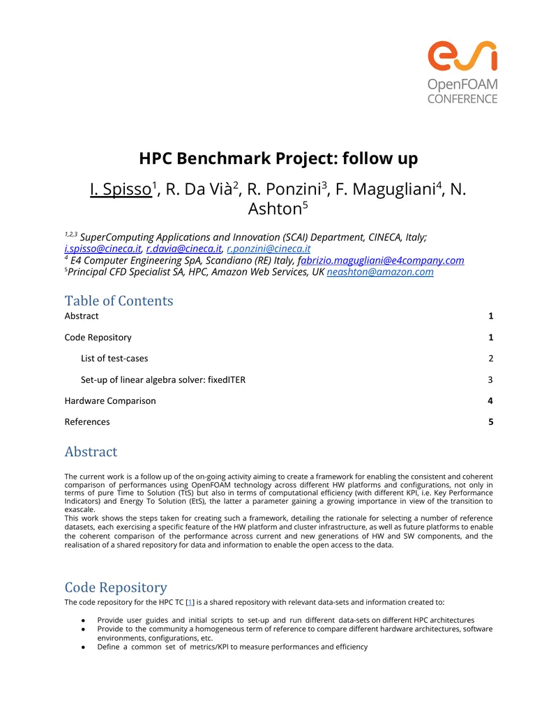 HPC Benchmark Project Follow-Up Report