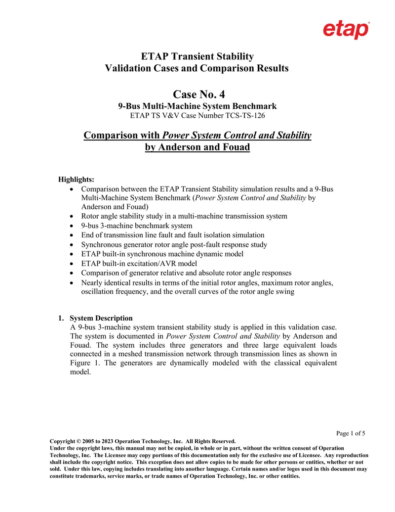 ETAP Transient Stability Validation Case Study
