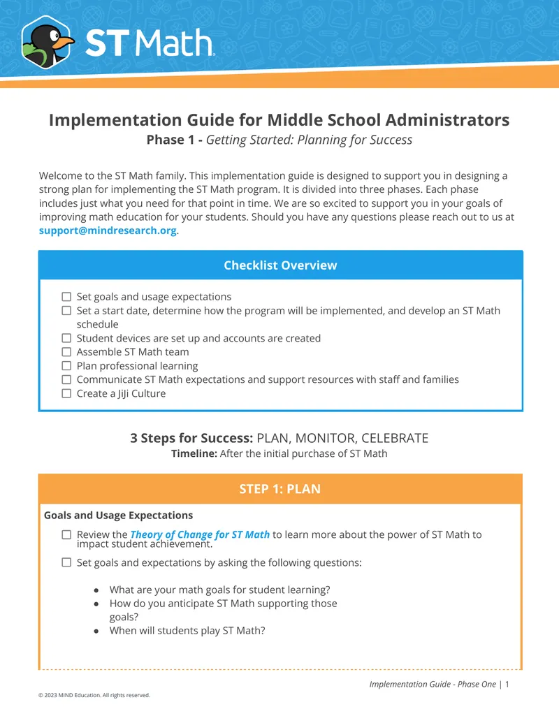 Implementation Guide for ST Math Program