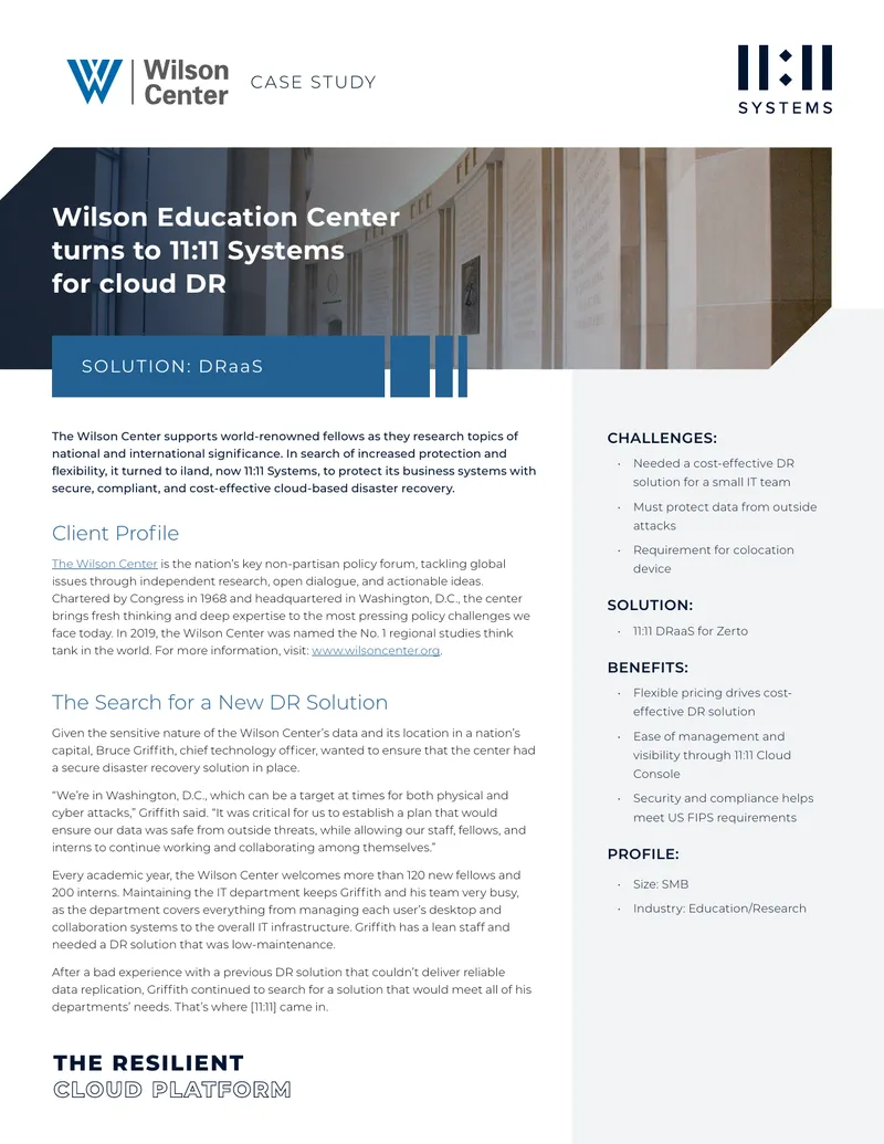 Wilson Education Center Disaster Recovery Case Study