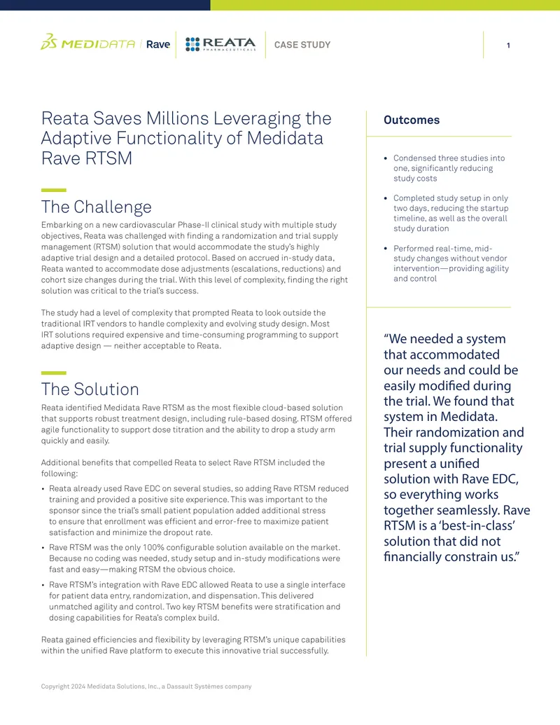 Reata's Use of Medidata Rave RTSM in Clinical Trials