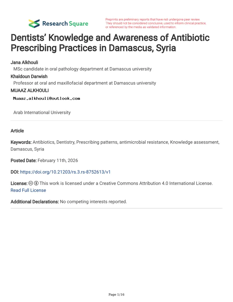 Dentists' Knowledge and Antibiotic Prescribing Practices in Damascus