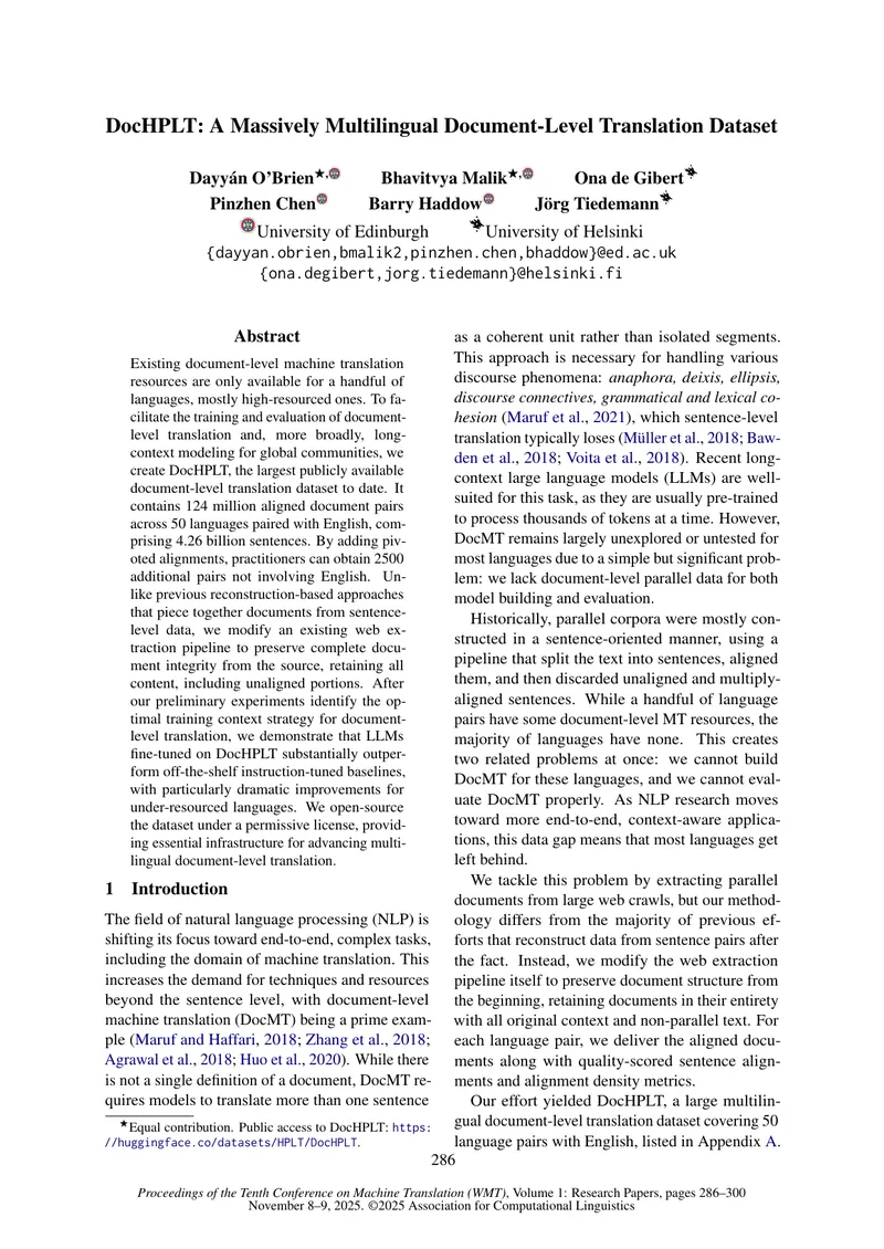 DocHPLT: A Multilingual Document-Level Translation Dataset