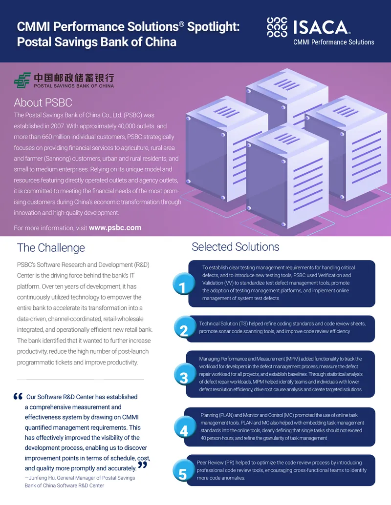 CMMI Performance Solutions at Postal Savings Bank of China