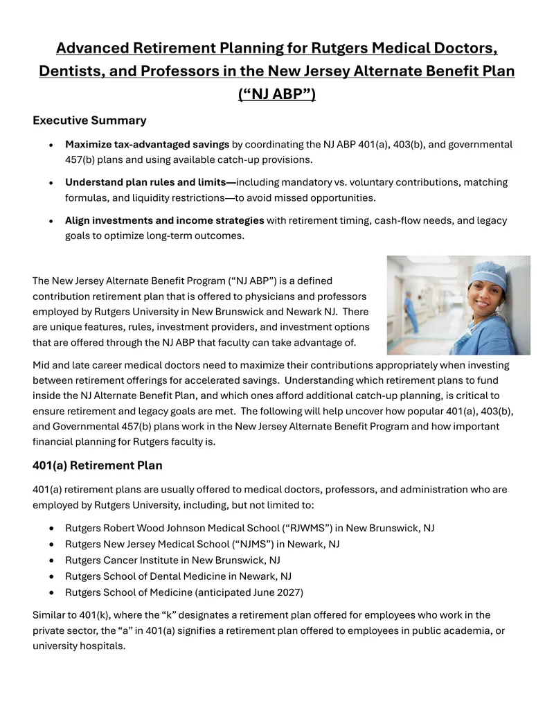 Advanced Retirement Planning for Rutgers Medical Faculty