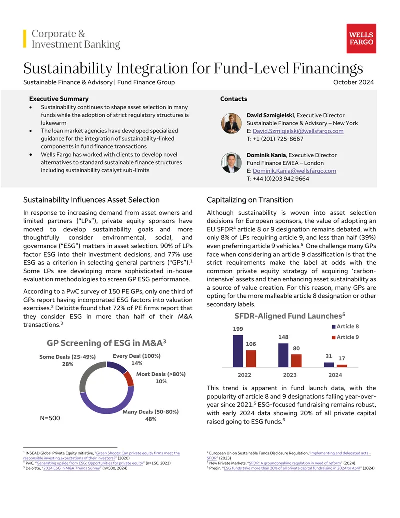 Sustainability Integration in Fund-Level Financing