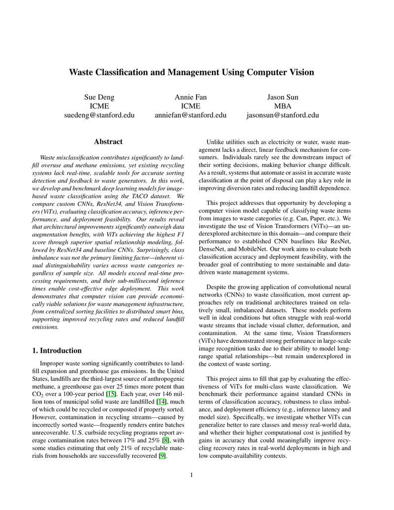 Waste Classification and Management Using Computer Vision
