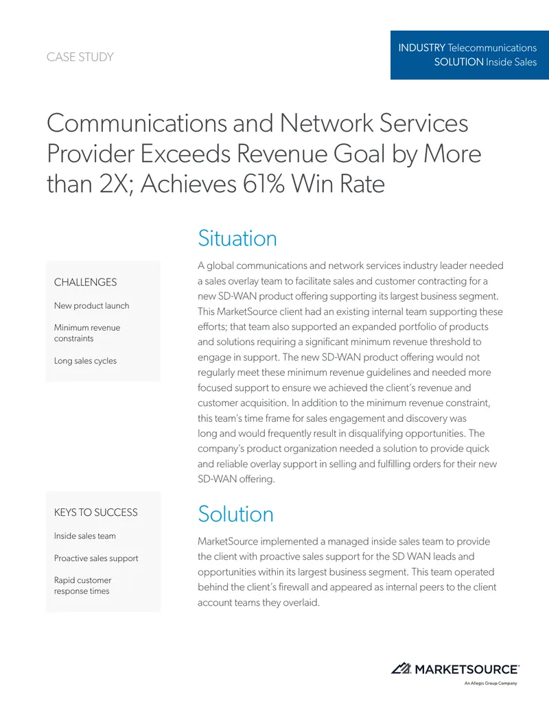 Telecommunications Inside Sales Case Study