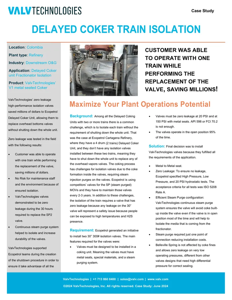 Delayed Coker Unit Valve Isolation Case Study